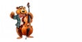 Stylish bear musician. Cute teddy bear with contrabass. Generative AI