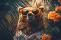 Stylish Bear Wearing Sunglasses Looking for Something. Generative ai