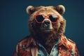 Stylish Bear Wearing Sunglasses Looking for Something. Generative ai