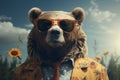 Stylish Bear Wearing Sunglasses Looking for Something. Generative ai