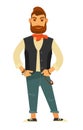 Stylish bearded man in leather vest and jeans