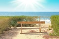 Stylish beautiful bench on nature near the sea background Royalty Free Stock Photo