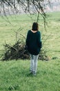 Stylish beautiful brunette girl walking with photocamera outdoor Royalty Free Stock Photo