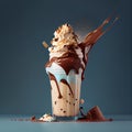 Stylish beautiful fruity milkshake, chocolate drop splashes - AI generated image