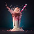 Stylish beautiful fruity milkshake, chocolate drop splashes - AI generated image