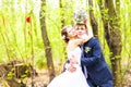 Stylish beautiful happy bride and groom, wedding celebrations outdoor Royalty Free Stock Photo