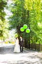 Stylish beautiful happy bride and groom, wedding celebrations outdoor Royalty Free Stock Photo