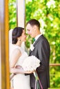 Stylish beautiful happy bride and groom, wedding celebrations outdoor Royalty Free Stock Photo