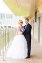 Stylish beautiful happy bride and groom, wedding celebrations outdoors Royalty Free Stock Photo