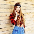 Stylish beautiful hipster girl - outdoor