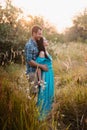 Stylish beautiful young couple standing outdoors at sunset light Royalty Free Stock Photo