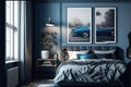 Stylish bedroom interior in trendy blue