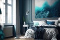 Stylish bedroom interior in trendy blue