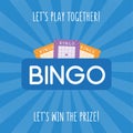 Stylish bingo banner with blue background and lottery tickets