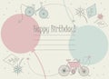 Stylish Birthday card with bicycles, balloons and flowers