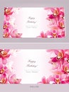 Stylish birthday horizontal card with orchid