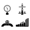 Stylish black flat graphic set of vector petroleum icons isolate