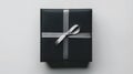 Stylish Black Gift Box with Silver Ribbon and ai generated Royalty Free Stock Photo