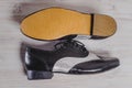 Stylish black mans crafted shoes for ballroom dancing Royalty Free Stock Photo