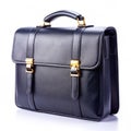 Stylish black leather briefcase isolated on white Royalty Free Stock Photo