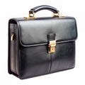 Stylish black leather briefcase isolated on white Royalty Free Stock Photo
