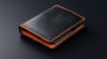 Stylish black leather wallet with orange stitching isolated on dark background Royalty Free Stock Photo