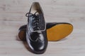 Stylish black man`s crafted shoes for ballroom dancing Royalty Free Stock Photo