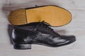 Stylish black man`s crafted shoes for ballroom dancing Royalty Free Stock Photo