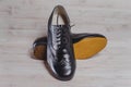 Stylish black mans crafted shoes for ballroom dancing Royalty Free Stock Photo