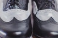 Stylish black mans crafted shoes for ballroom dancing Royalty Free Stock Photo