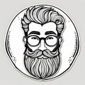 Stylish black outline beard man sticker on a clean white backdrop