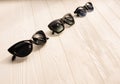 Stylish black sunglasses. Summer background mockup template text Royalty Free Stock Photo