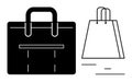 Stylish black and white briefcase and shopping bag duo showing different types of carrying items Royalty Free Stock Photo