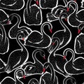 Stylish Black and white hand drawn pink swan doodle sketch seamless pattern on vector design for fashion ,fabric ,web, and all Royalty Free Stock Photo