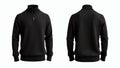 Stylish black zipup sweater mockup showcased from front and back views Royalty Free Stock Photo