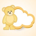 Stylish blank frame shape of cloud for a message with cute bear.