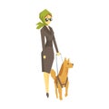 Stylish Blind Woman With Guiding Dog, Young Person With Disability Overcoming The Injury Living Full Live Vector