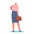 Stylish Blonde Businesswoman wear Trendy Outfit Pink Blouse, Blue Skirt and Handbag. Fashion Trend for Women Style