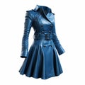 Stylish Blue Leather Trench Coat For Women