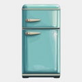 Stylish blue refrigerator with gold handle modern kitchen appliance interior design home decor functional storage Royalty Free Stock Photo