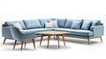 Stylish Blue Sectional Sofa And Table Set On White Royalty Free Stock Photo
