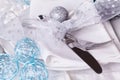 Stylish blue and silver Christmas table setting