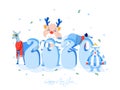 Stylish Blue 2020 Text with Reindeer, Deer, Raccoon Dog and Fox Character for Happy New Year Celebration Royalty Free Stock Photo