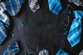 Stylish Blue Ties Arranged on Dark Background for Father\'s Day Royalty Free Stock Photo