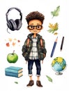 Stylish boy going to school. Generative ai Royalty Free Stock Photo