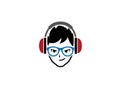 Stylish boy put headphone and blue glasses for logo design