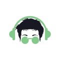 Stylish boy put headphone and colorful glasses for logo design. Royalty Free Stock Photo