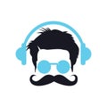Stylish boy put headphone and colorful glasses for logo design. Royalty Free Stock Photo