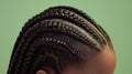Stylish braided hairstyle with neat cornrows on a model against a plain green backdrop Royalty Free Stock Photo