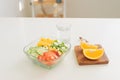 A stylish breakfast prepared on a white table